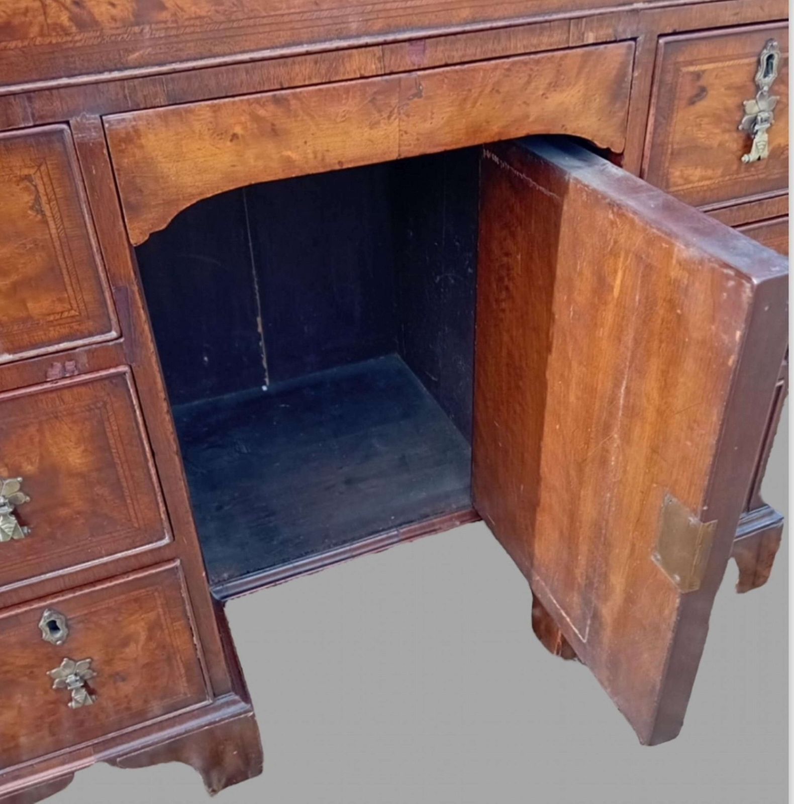 An Attractive Small Walnut 18th Century Kneehole Writing Desk photo Furniture