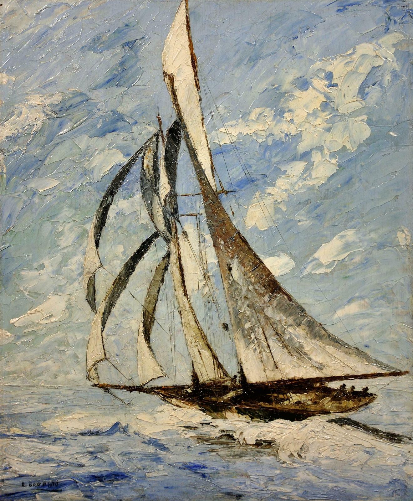 Elisabeth Bardon 1892 To 1984. Ocean Gypsy. Elegant Sailing Yacht. Framed 1930s French Marine Impasto Oil Painting. photo furniture