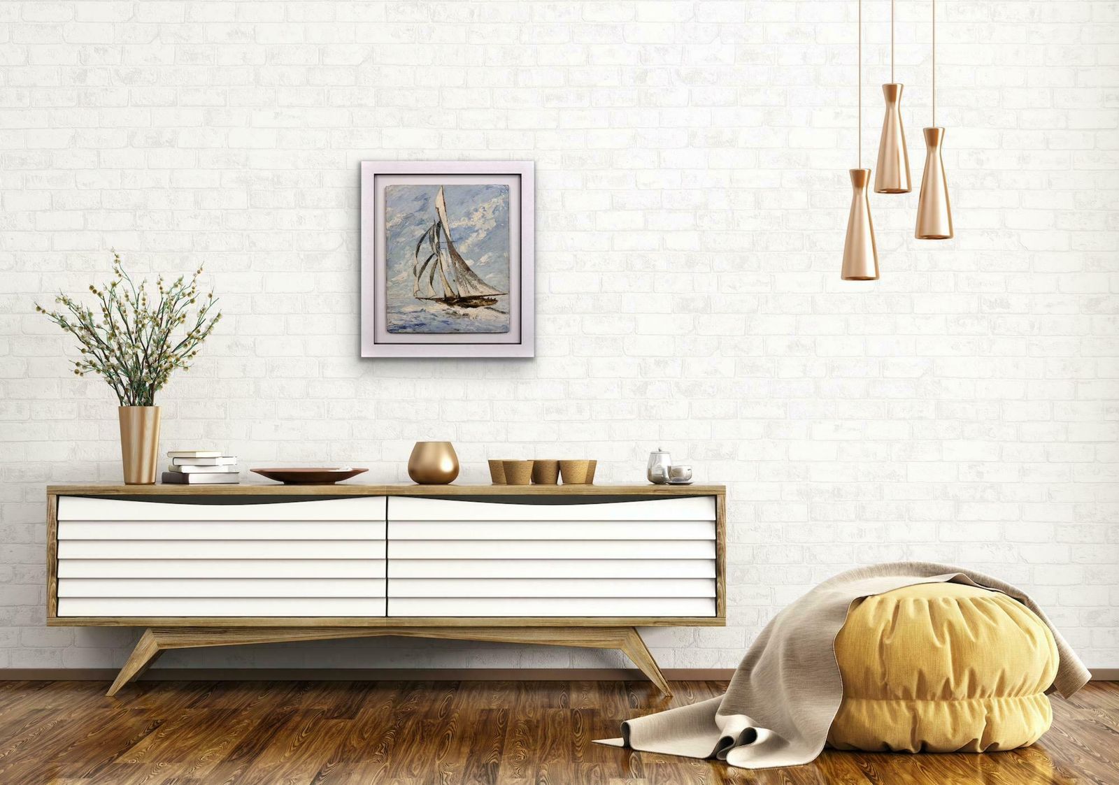 2495.0 Elisabeth Bardon 1892 To 1984. Ocean Gypsy. Elegant Sailing Yacht. Framed 1930s French Marine Impasto Oil Painting. photo