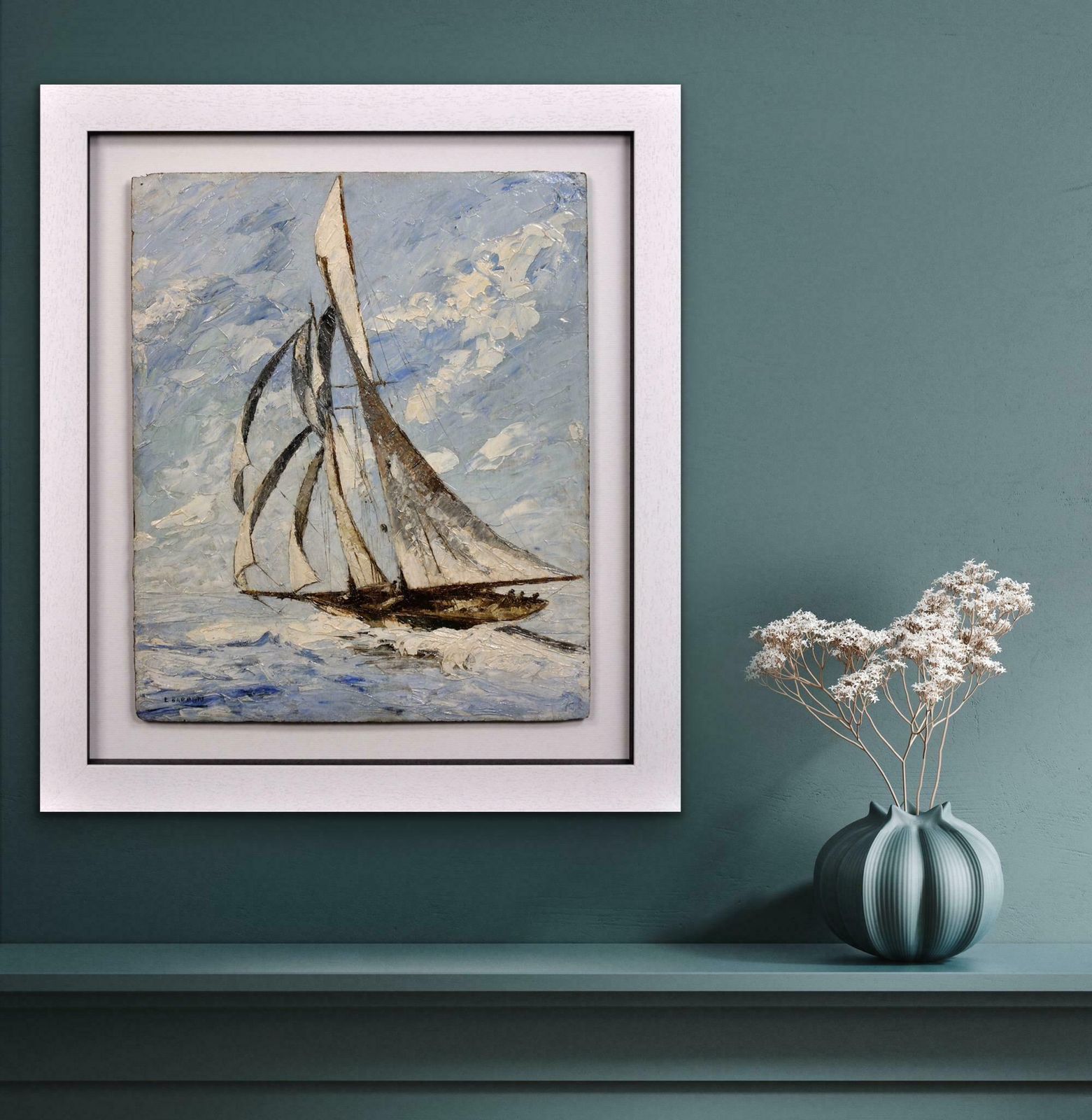 photo vintage Elisabeth Bardon 1892 To 1984. Ocean Gypsy. Elegant Sailing Yacht. Framed 1930s French Marine Impasto Oil Painting.