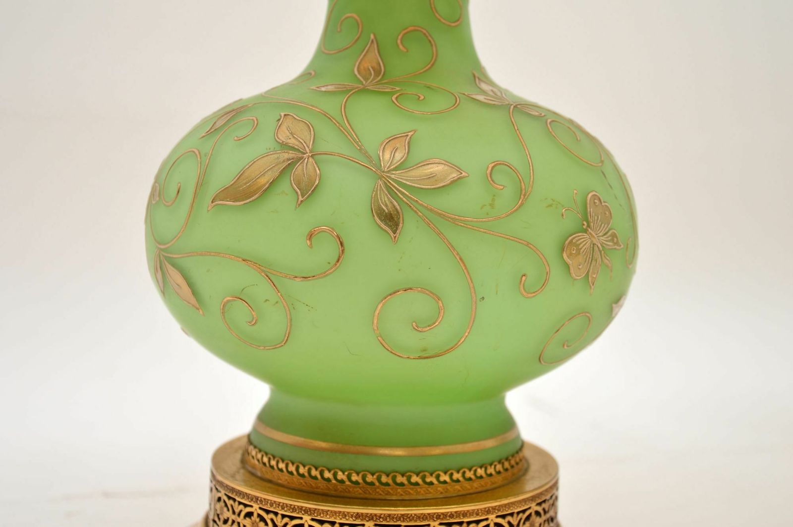 Pair Of Antique Glass & Gilt Metal Table Lamps photo buy