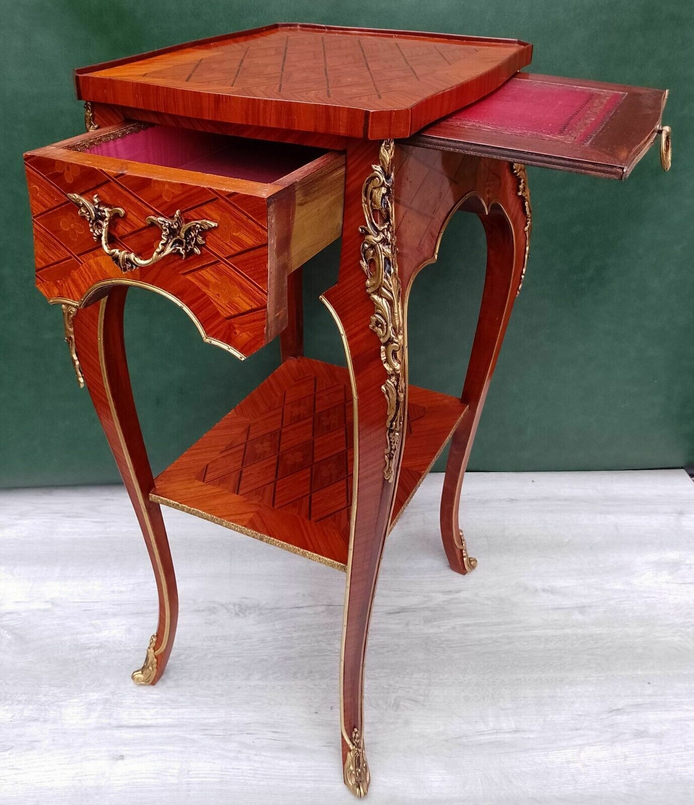Pair Antique Revival French Empire Ormolu Kingwood Bedside Nightstands Side End Lamp Tables photo Furniture