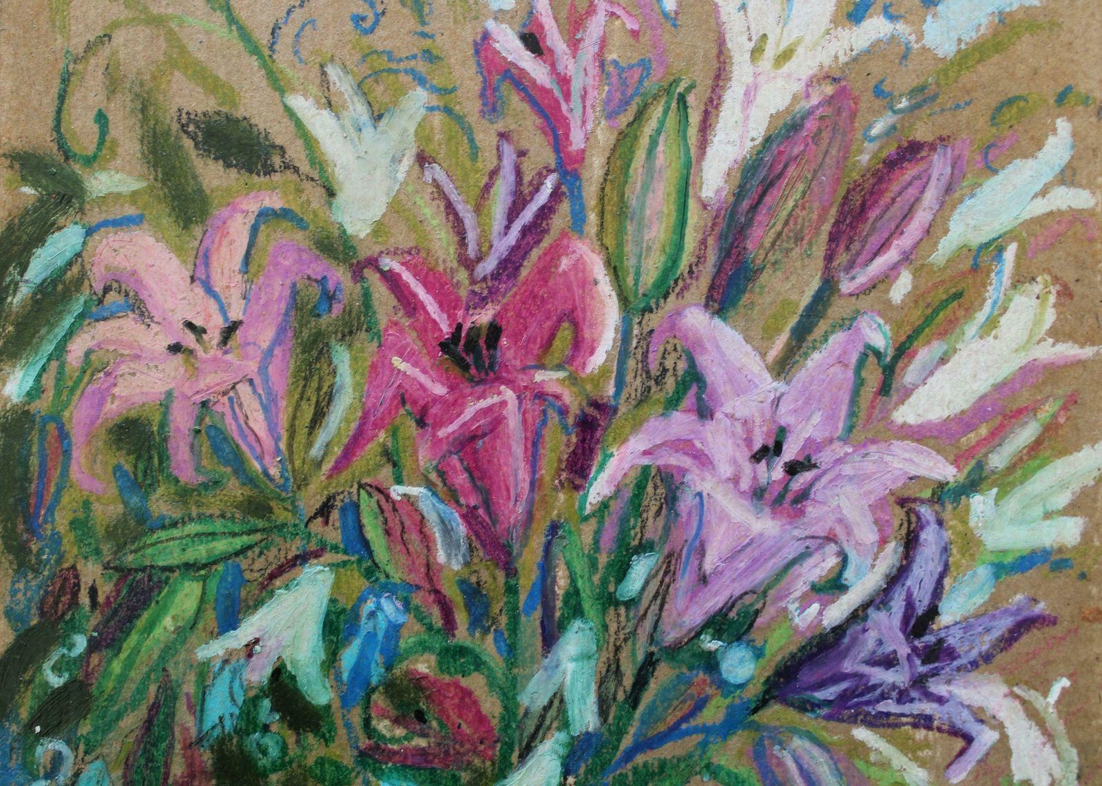 Uldis Krauze Flowers In A Glass Vase Cardboard, Author's Technique, 31.5x22.5 Cm photo for sale
