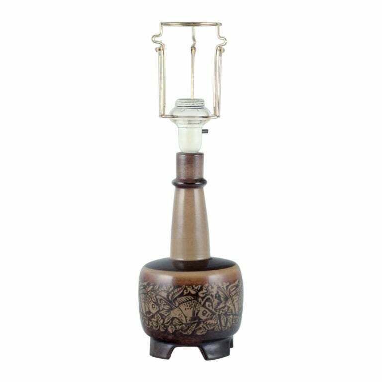 Nils Thorsson For Royal Copenhagen. Table Lamp In Stoneware With A Motif Of Fish