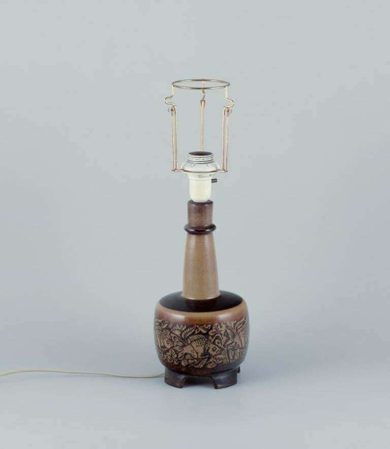 Nils Thorsson For Royal Copenhagen. Table Lamp In Stoneware With A Motif Of Fish photo furniture
