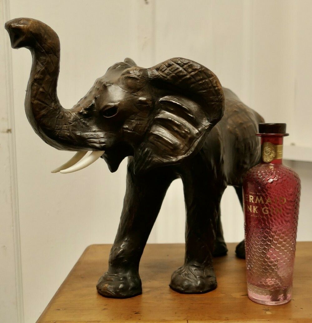 Arts And Crafts Leather Model Of An Elephant photo vintage