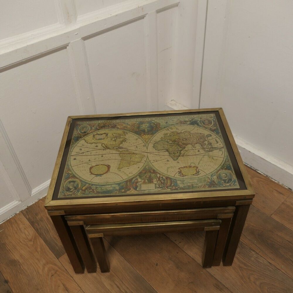 Mid Century Maison Jansen Campaign Style Nest Of 3 Tables photo vintage