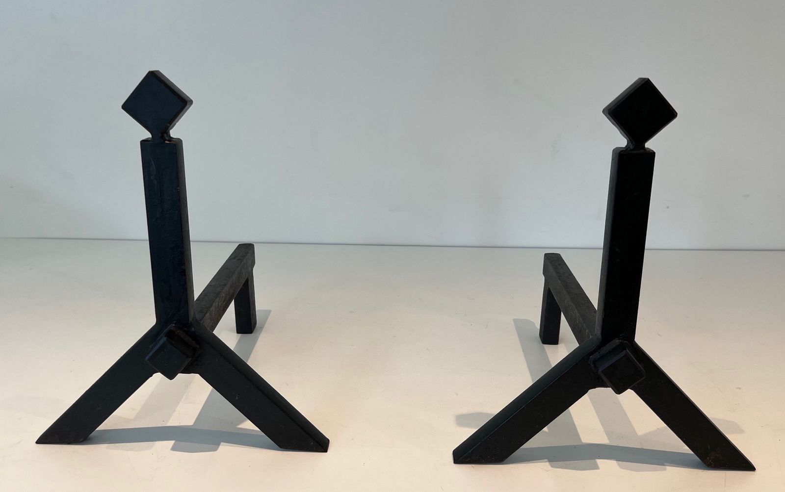 Pair Of Modernist Steel Andirons