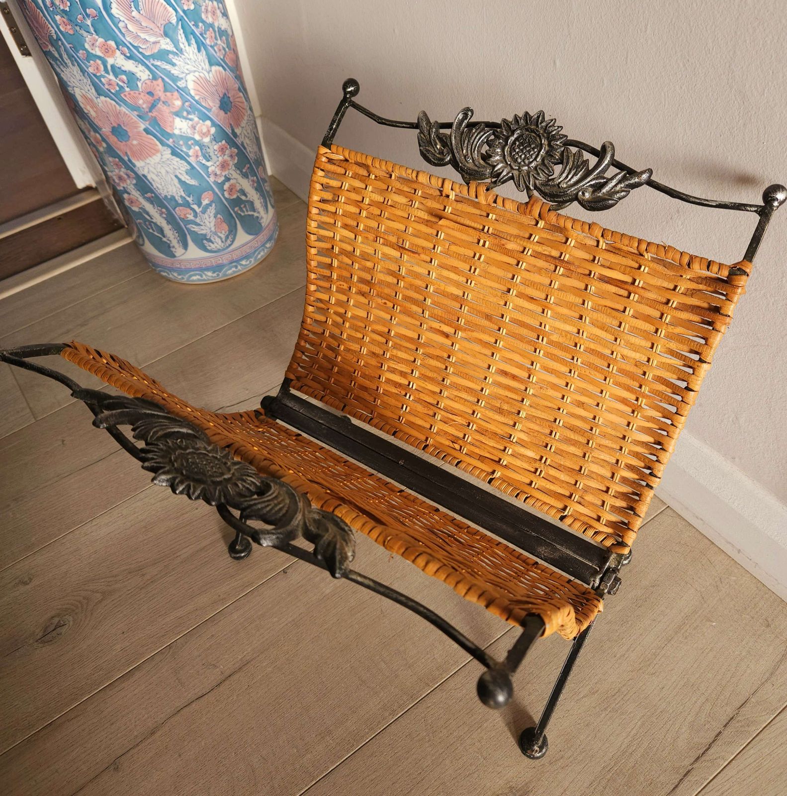 Mid Century, Rattan & Metal, Folding Magazine Rack photo for sale