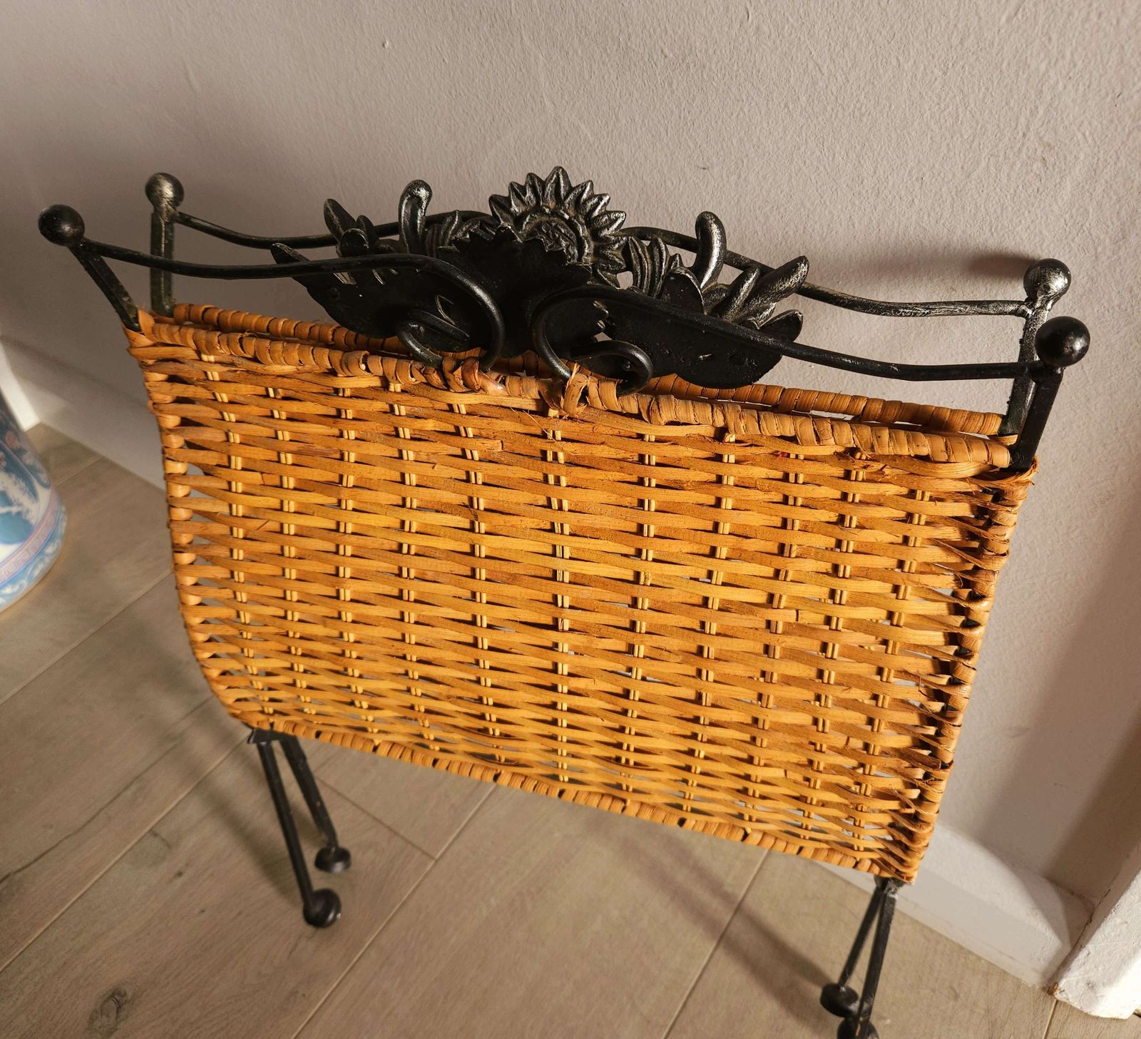 Mid Century, Rattan & Metal, Folding Magazine Rack photo Home Decor