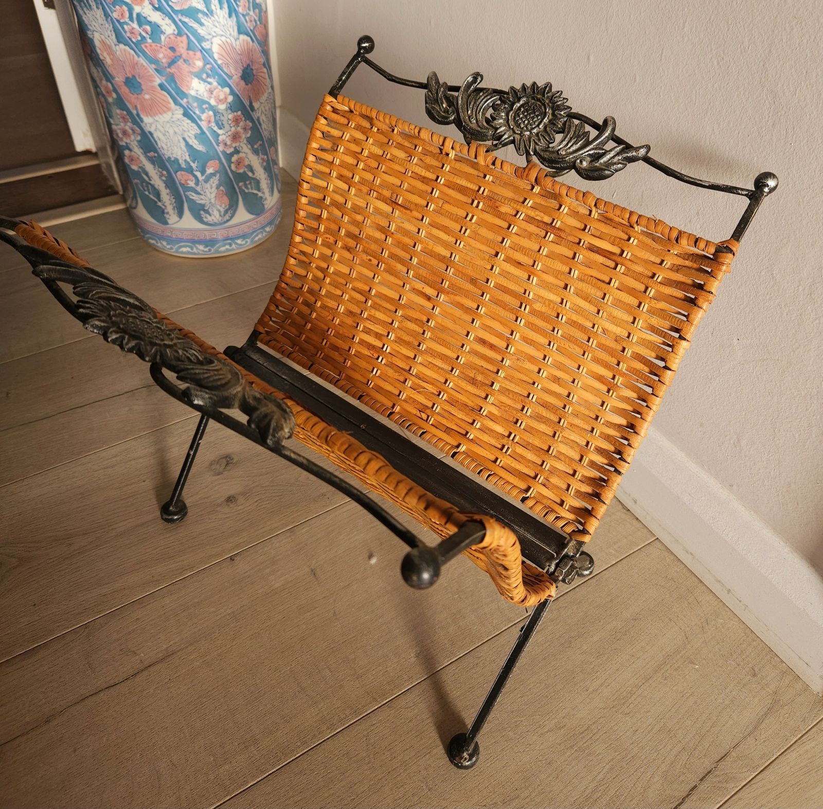 Mid Century, Rattan & Metal, Folding Magazine Rack photo 69.0