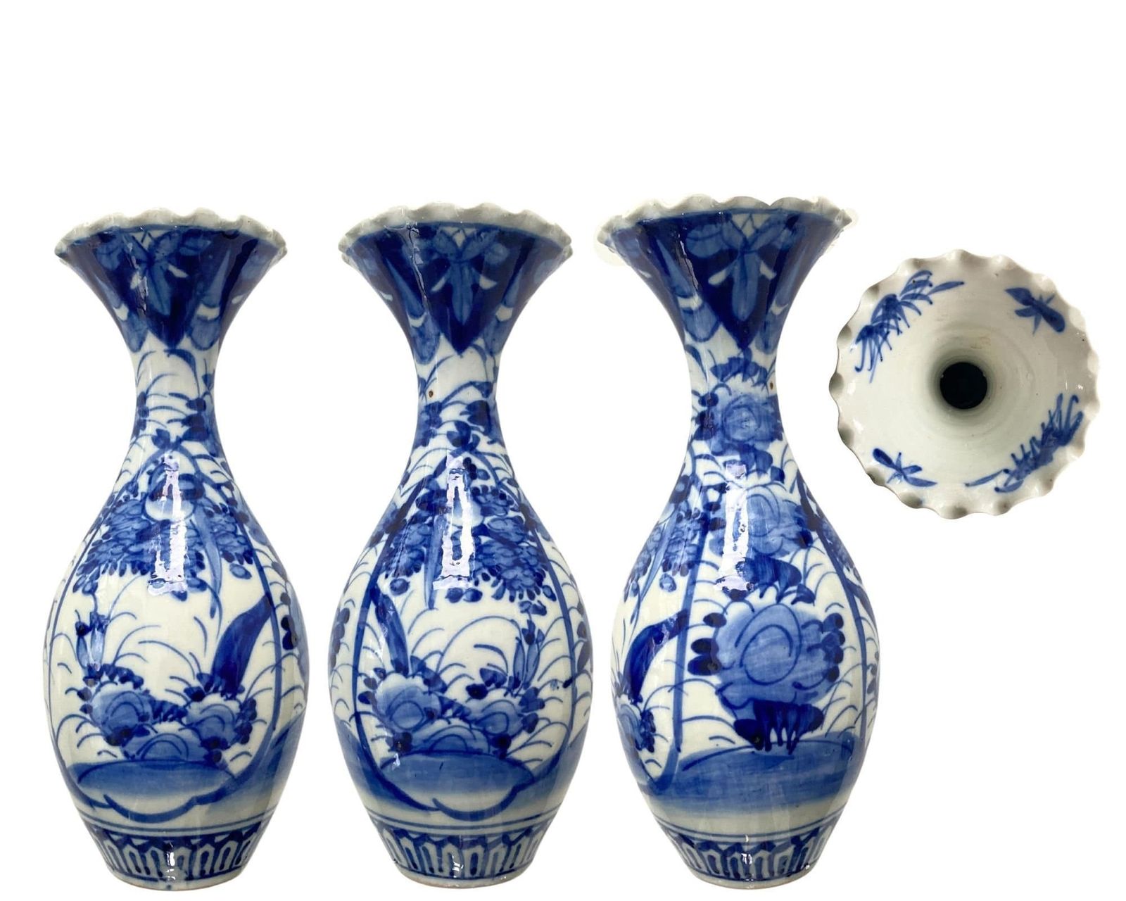 Pair Blue And White Vases | 2pcs | Antique Japanese Collar| Hand Painted | Ca 1900 photo 298.0