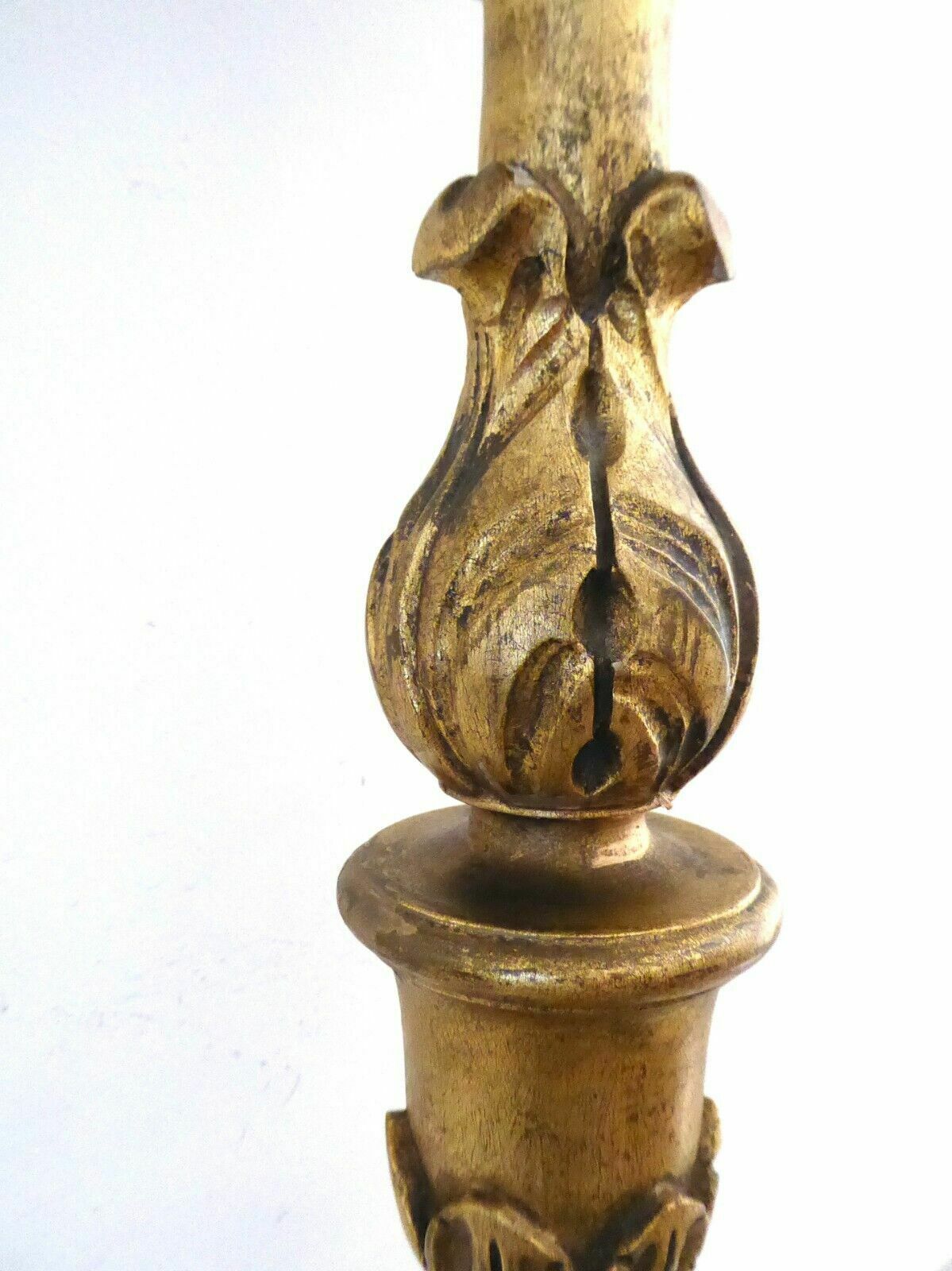 photo for sale Old Tall Italian Gold Carved Wooden Altar Candle Table Lamp Shade Fully Working