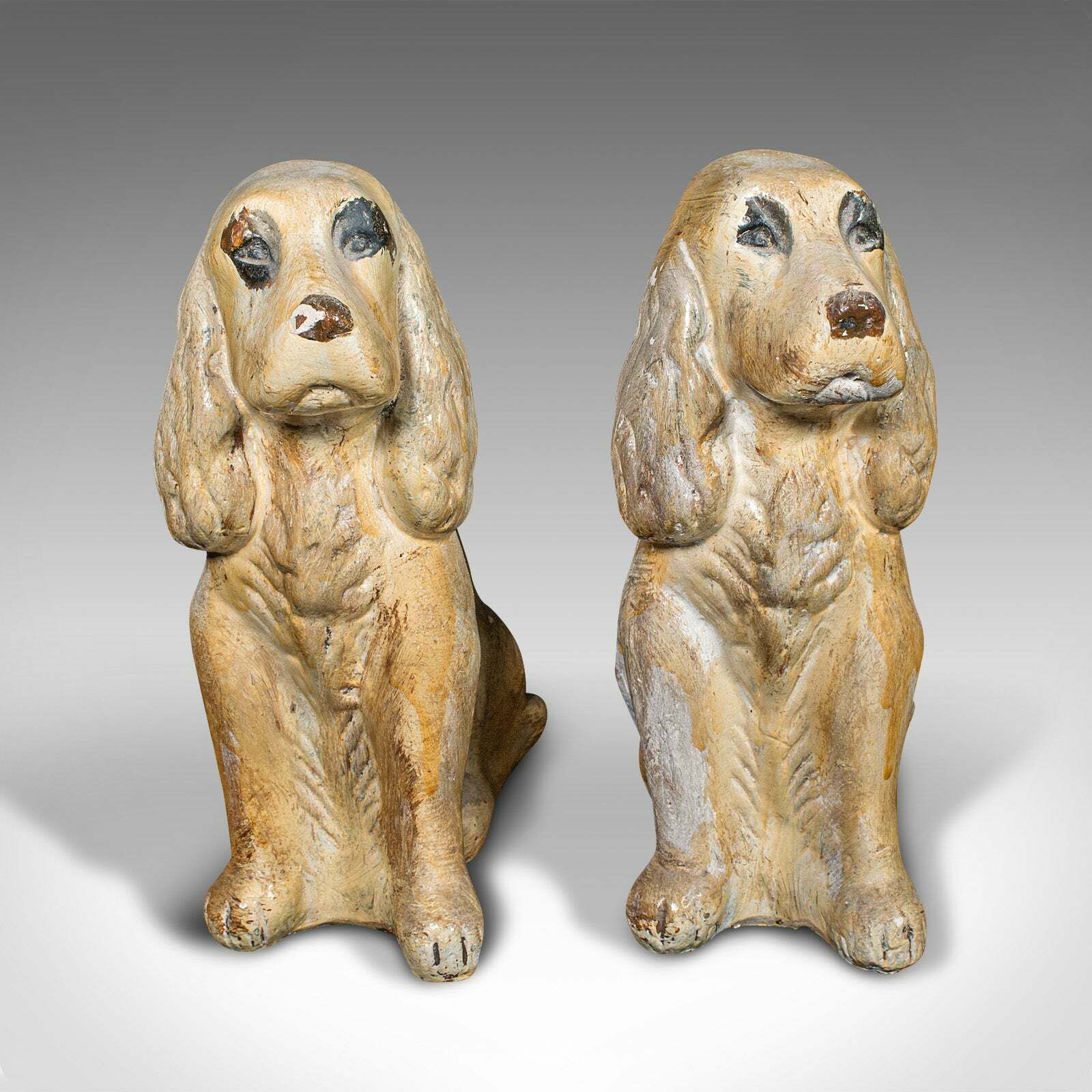 Pair Of Antique Cocker Spaniel Figures, English, Plaster, Doorstops, Edwardian photo furniture