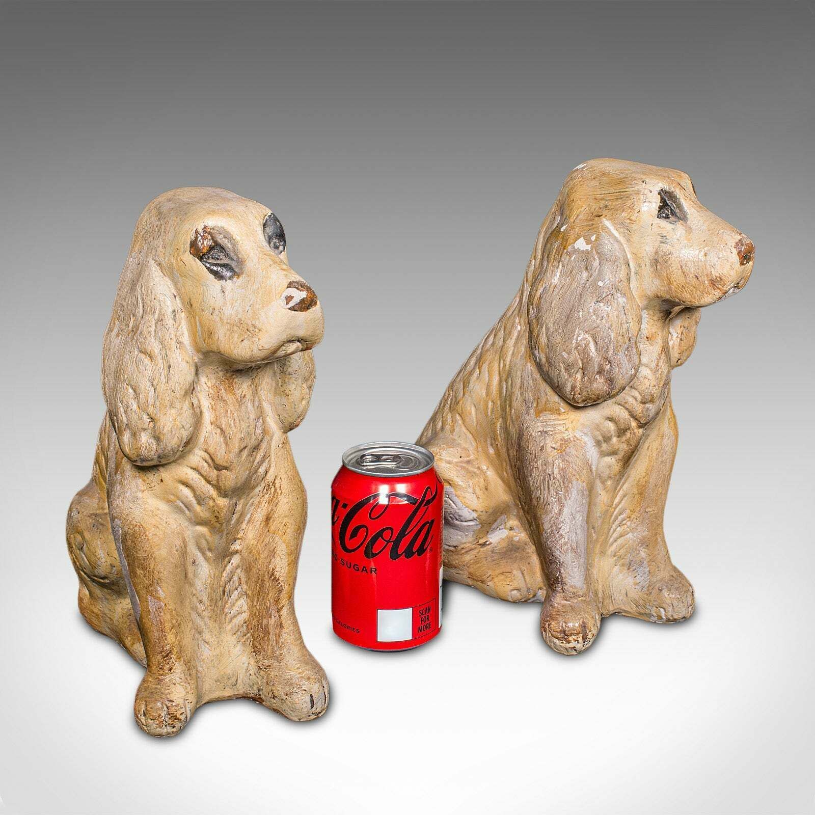 695.0 Pair Of Antique Cocker Spaniel Figures, English, Plaster, Doorstops, Edwardian photo