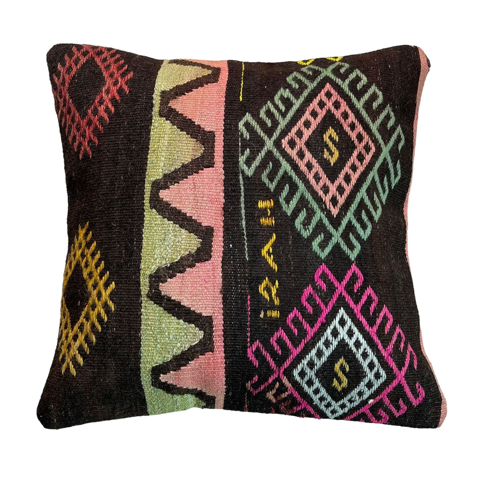 Ethnic Kilim Pillow, 18x18 Pillow Cover, Bohemian Kilim Pillow, Handwoven Kilim Pillow, Sofa Throw Pillow, Meditation Kilim Cover photo vintage