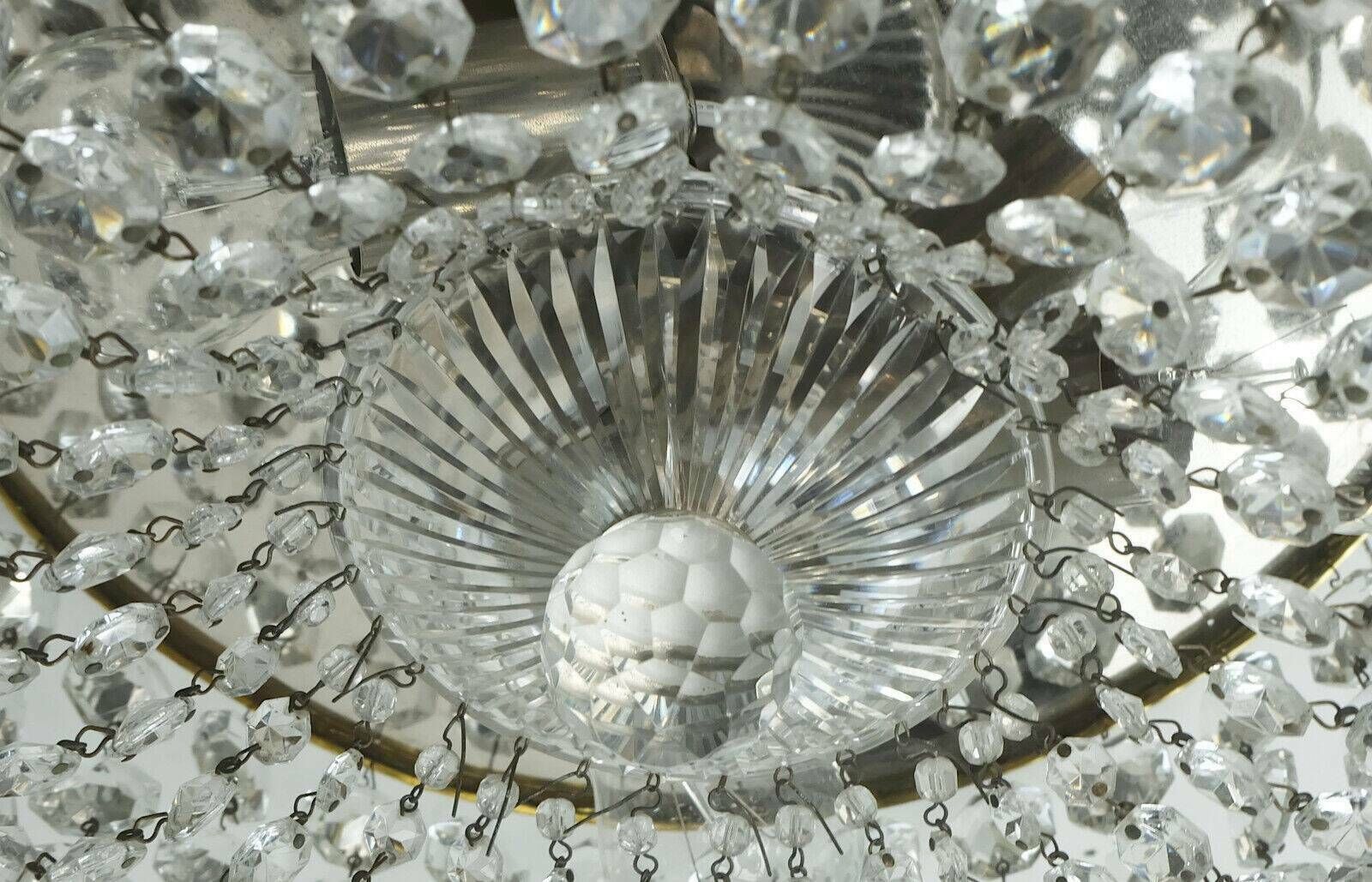 Crystal Glass Palwa Plafoniere Brass Metal 60s Hollywood Regency Style photo for sale