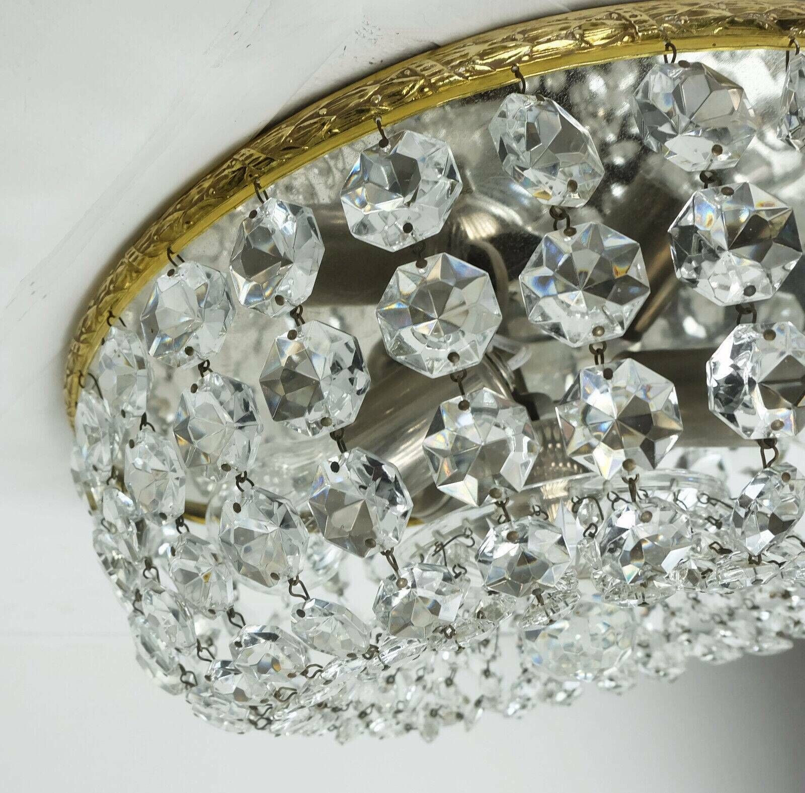Crystal Glass Palwa Plafoniere Brass Metal 60s Hollywood Regency Style photo 811.3389999999999