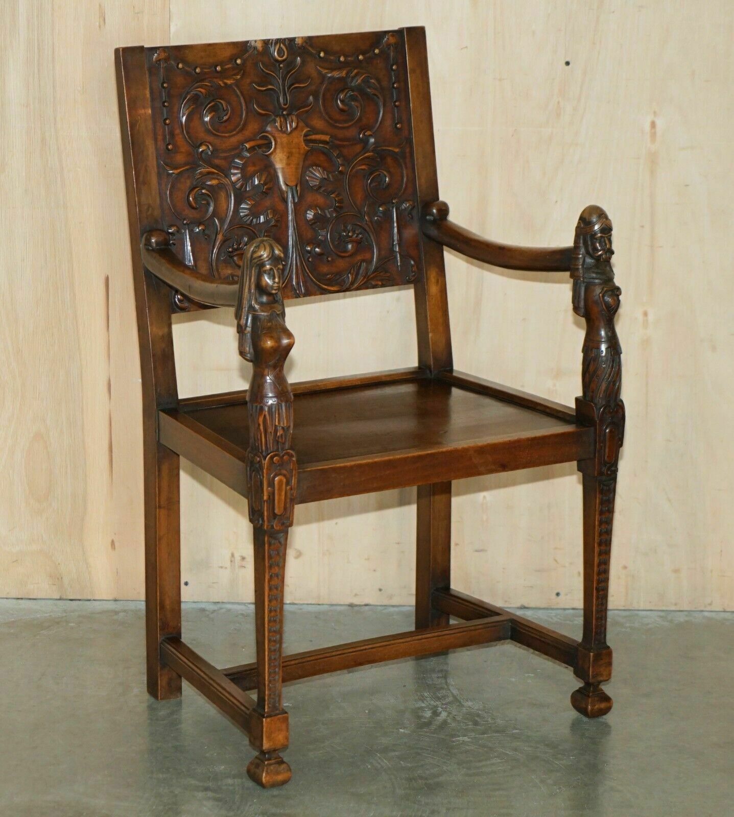 Pair Of Ornately Carved Neo Gothic Solid Walnut 19th Century Ceremony Armchairs photo furniture