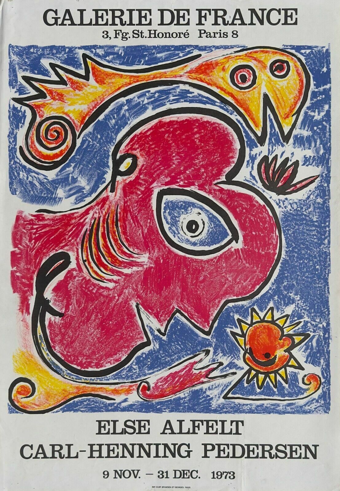 Carl Henning Pedersen Lithographic Poster Affiche Galerie De France 1973 Bramsen