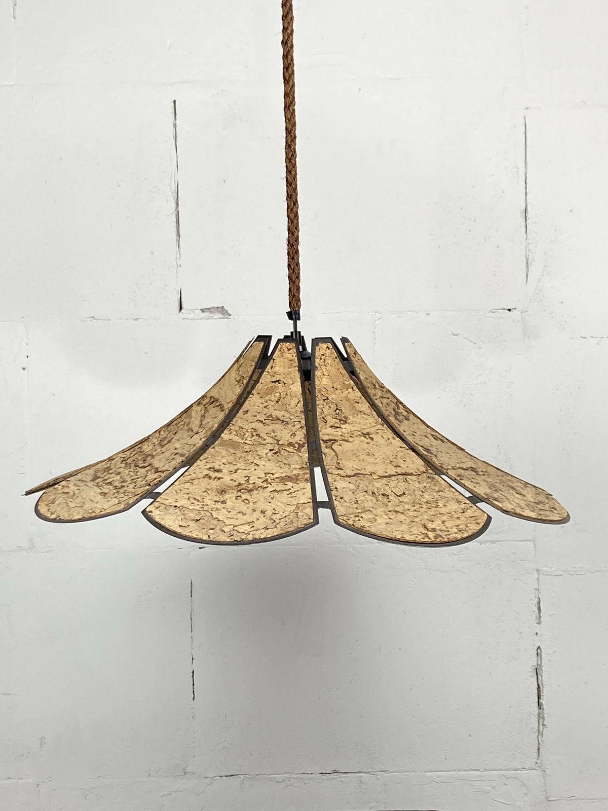 Xl Clover Cork Hanging Pendant Lamp, Germany 1970s