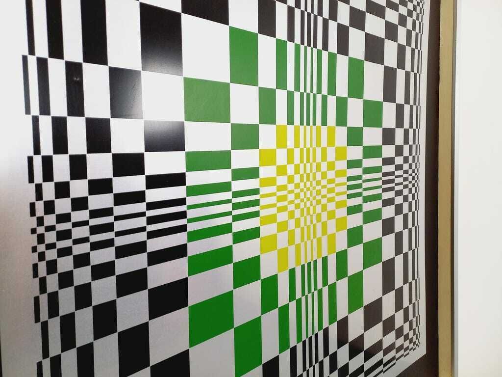 Nieuw | Zeefdruk Op Aluminium In Kinetisch Dambordpatroon, Gesigneerd Locof photo vintage