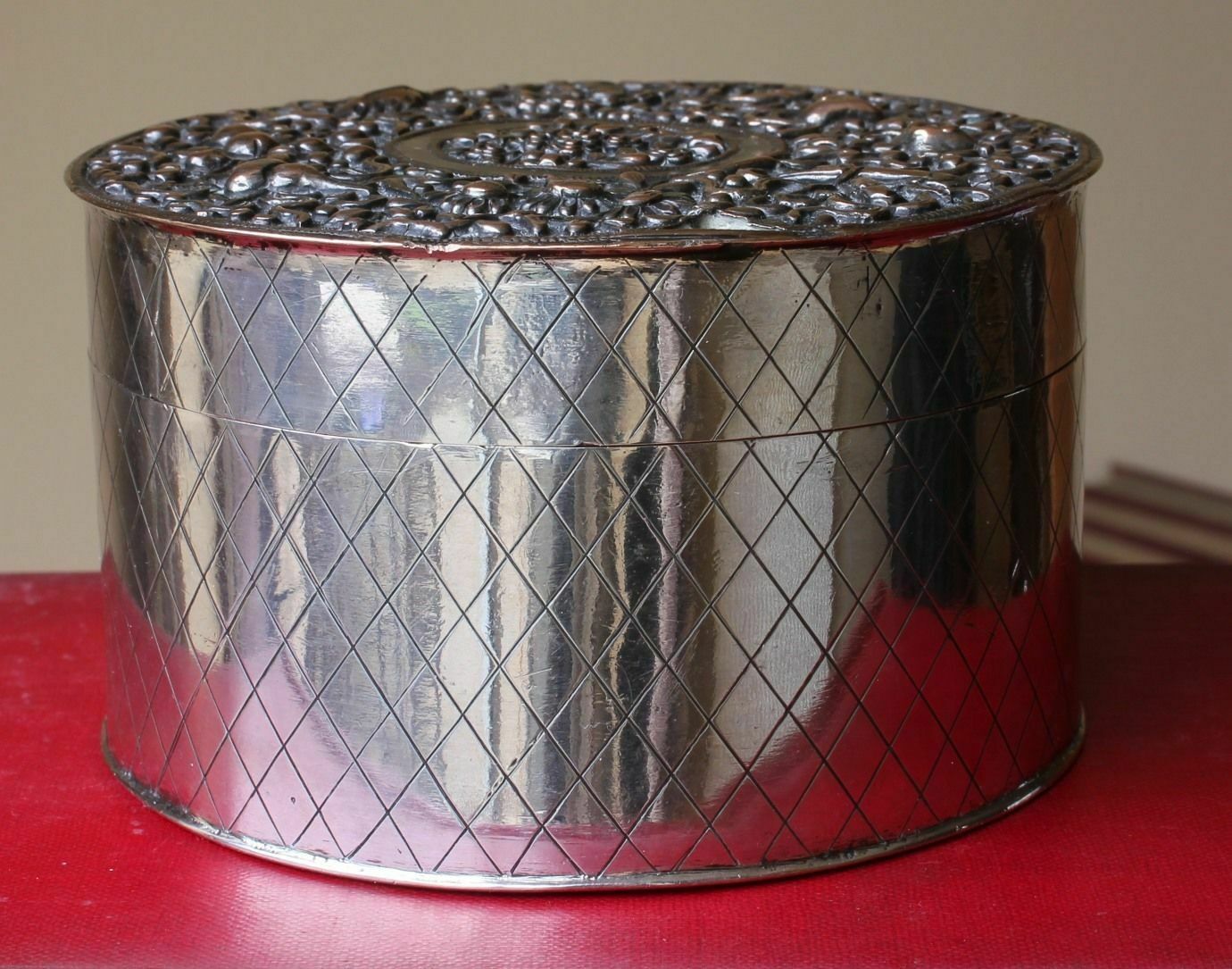 Antique 19th Century Chinese Silver Copper Round Trinket Box Flower Poppy Design. photo 300.0