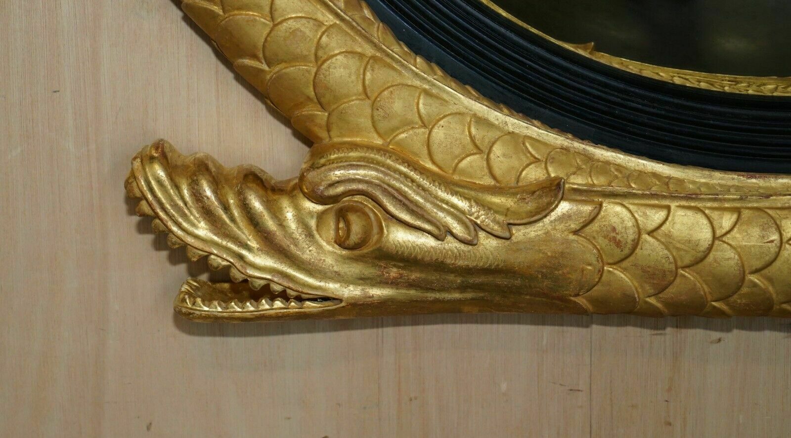 Pair Of Extra Large Stunning Regency Style Gold Gilt Twin Serpent Convex Mirrors photo vinterior