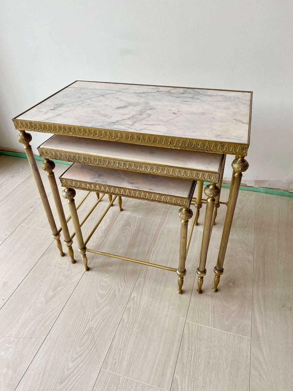 Vintage French Nest Of Marble And Brass Tables photo vintage
