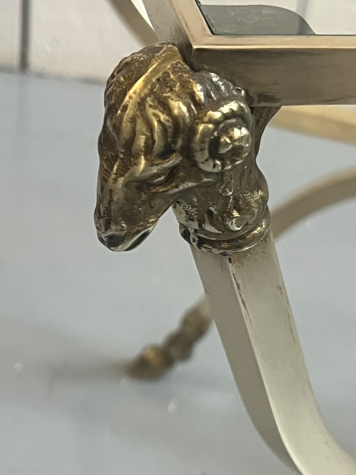 Country House Brass Table Featuring A Ram's Head Design And Hoof photo for sale