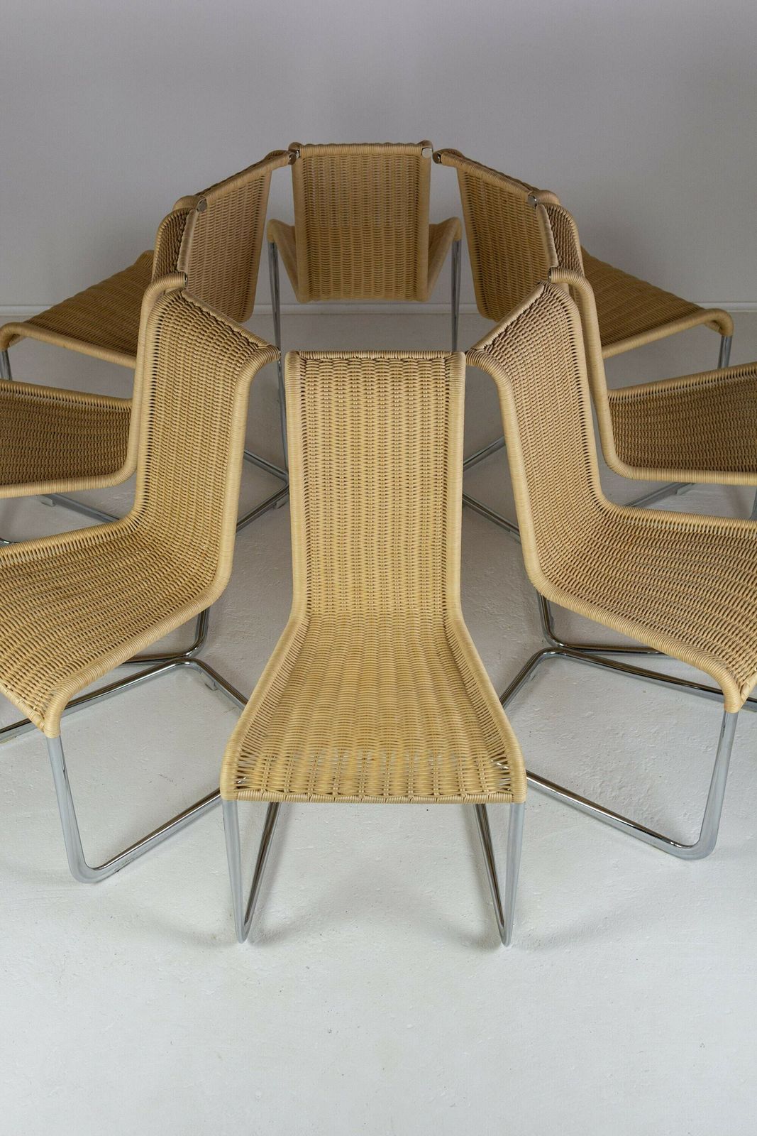 Set Of Eight B20 Cane And Chrome Cantilever Dining Chairs By Axel Bruchhäuser For Tecta photo for sale
