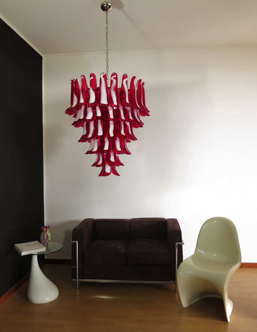 Italian Vintage Murano Chandelier In The Manner Of Mazzega   75 Red Glass Petals photo for sale