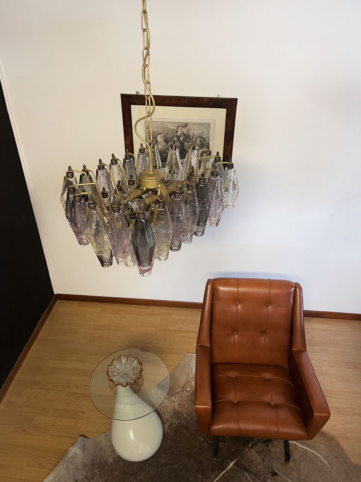 Elegant Murano Poliedri Chandelier   Carlo Scarpa   56 Multicolored Glasses photo for sale