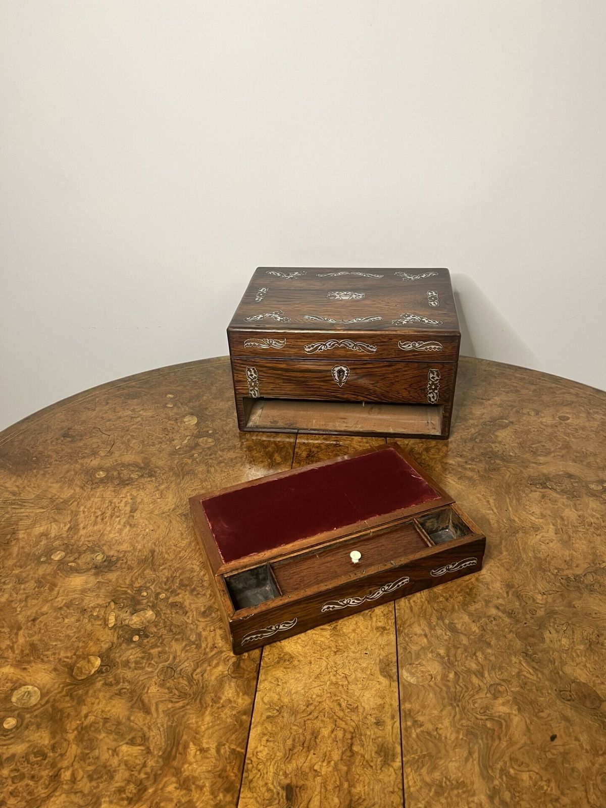 photo buy Fantastic Quality Antique Rosewood And Mother Of Pearl Inlaid Work Box