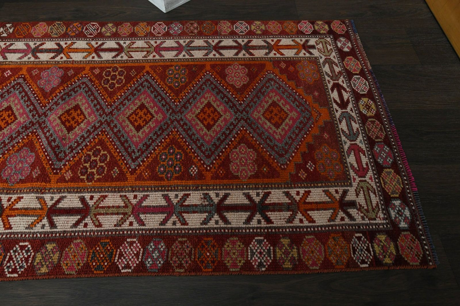 2.6x11.5 Ft Turkish Oushak Runner Rug, Anatolian Wool Rug, Vintage Rug, Hallway Rug, Kitchen Rug, Bohemian Rug, Entryway Rug, 3x11 Rug photo vinterior
