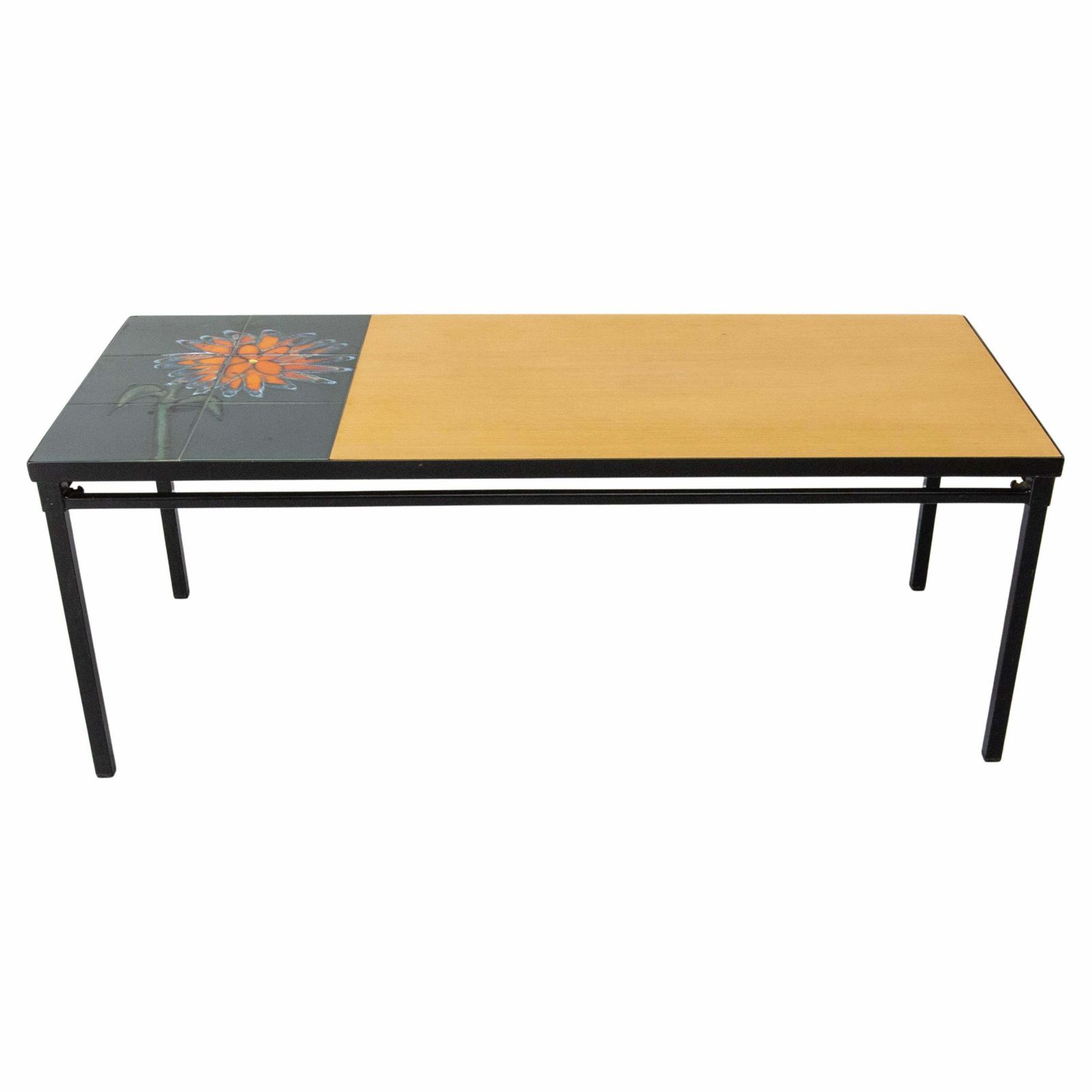 French Coffee Table Vallauris Glazed Ceramics Poplar And Iron, Circa 1970