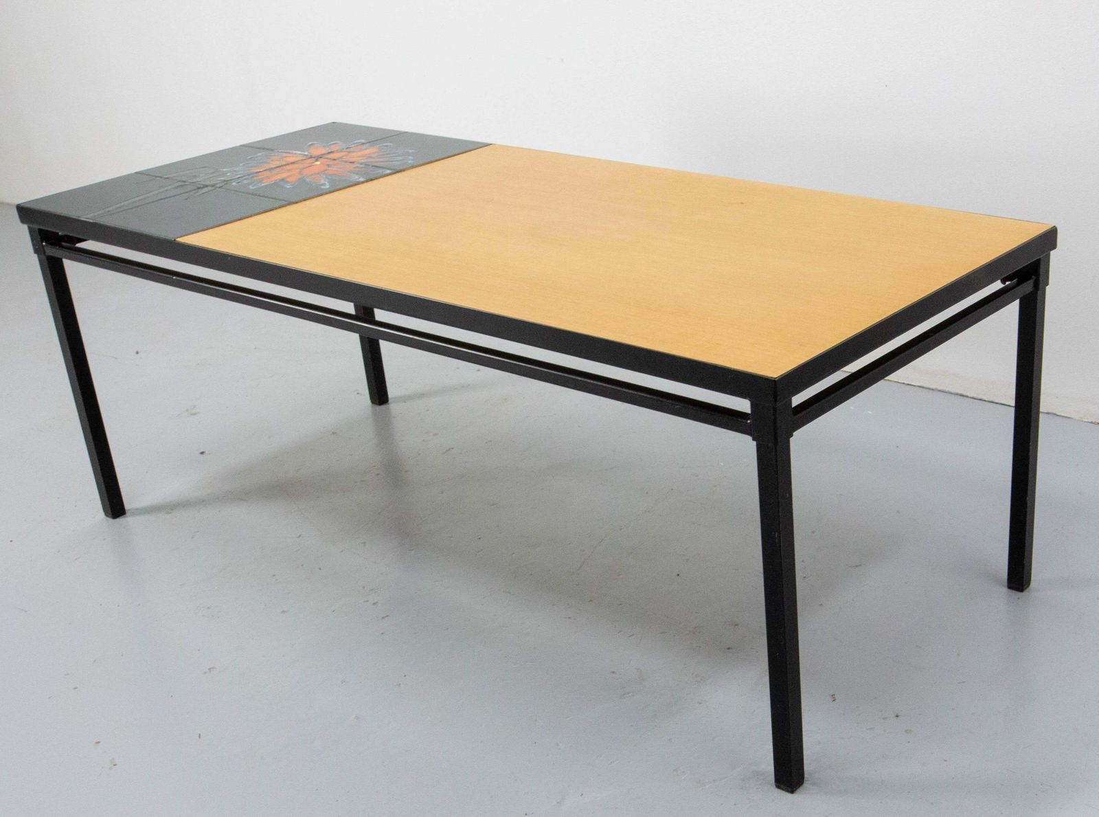 French Coffee Table Vallauris Glazed Ceramics Poplar And Iron, Circa 1970 photo Furniture