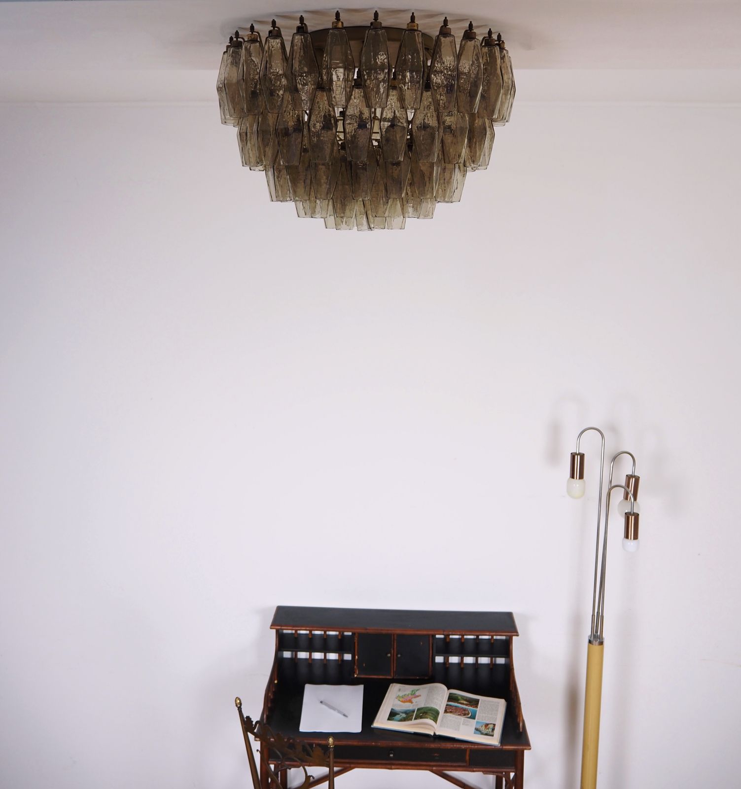 Elegant Murano Poliedri Ceiling Light   Carlo Scarpa   Smoked Glasses photo buy