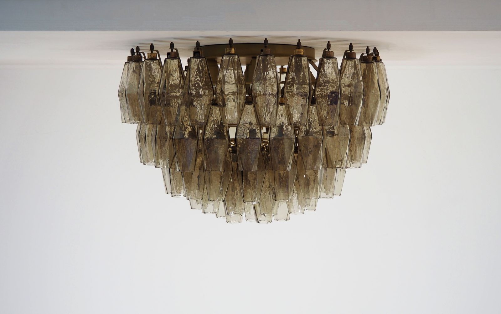 Elegant Murano Poliedri Ceiling Light   Carlo Scarpa   Smoked Glasses