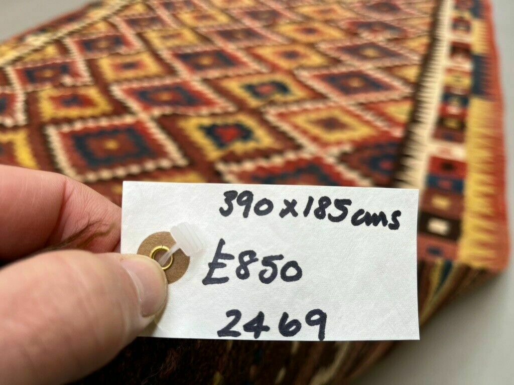 photo furniture Vintage Afghan Tribal Kilim Wool Rug 390x185 Cm Red, Orange, Brown, Black Large