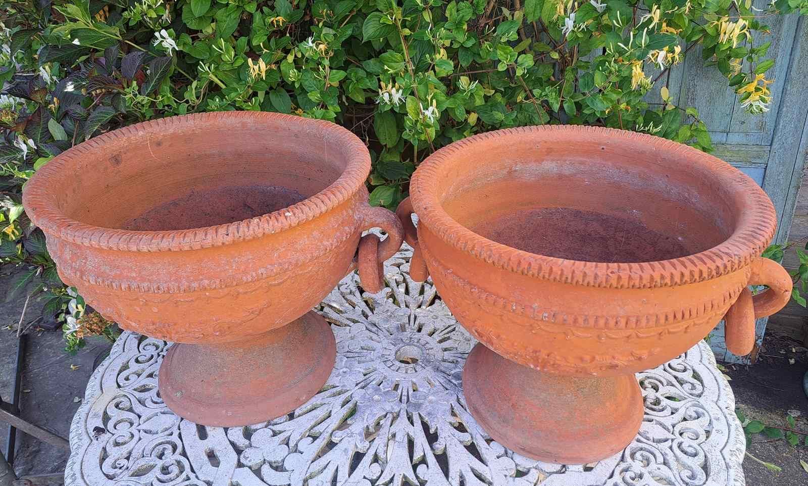 A Pair Of Elegant Handmade Terracotta Jardiniere Planters