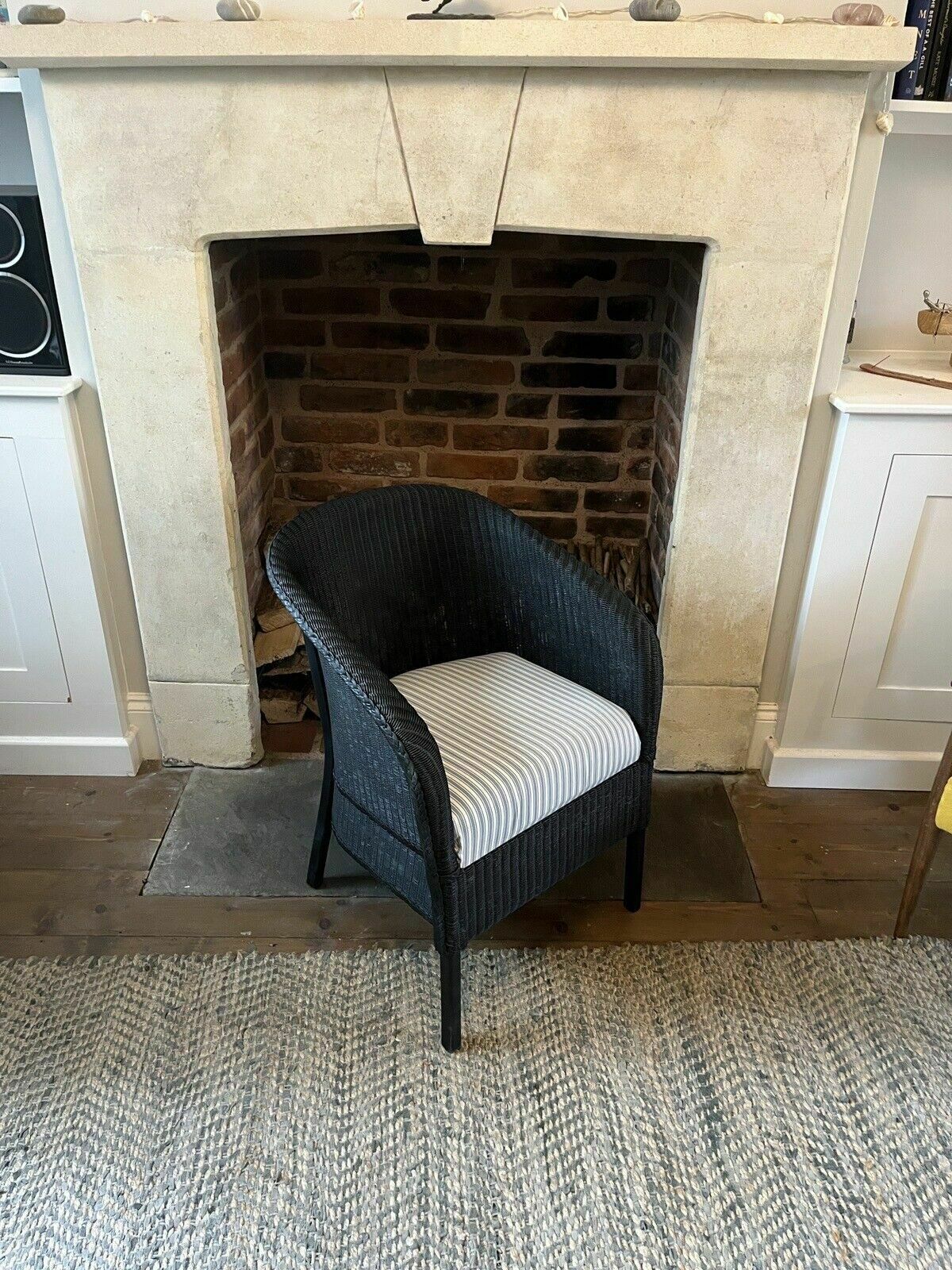 Lloyd Loom Easy Armchair | Black Wicker | 1930s Arts & Crafts Vintage photo for sale