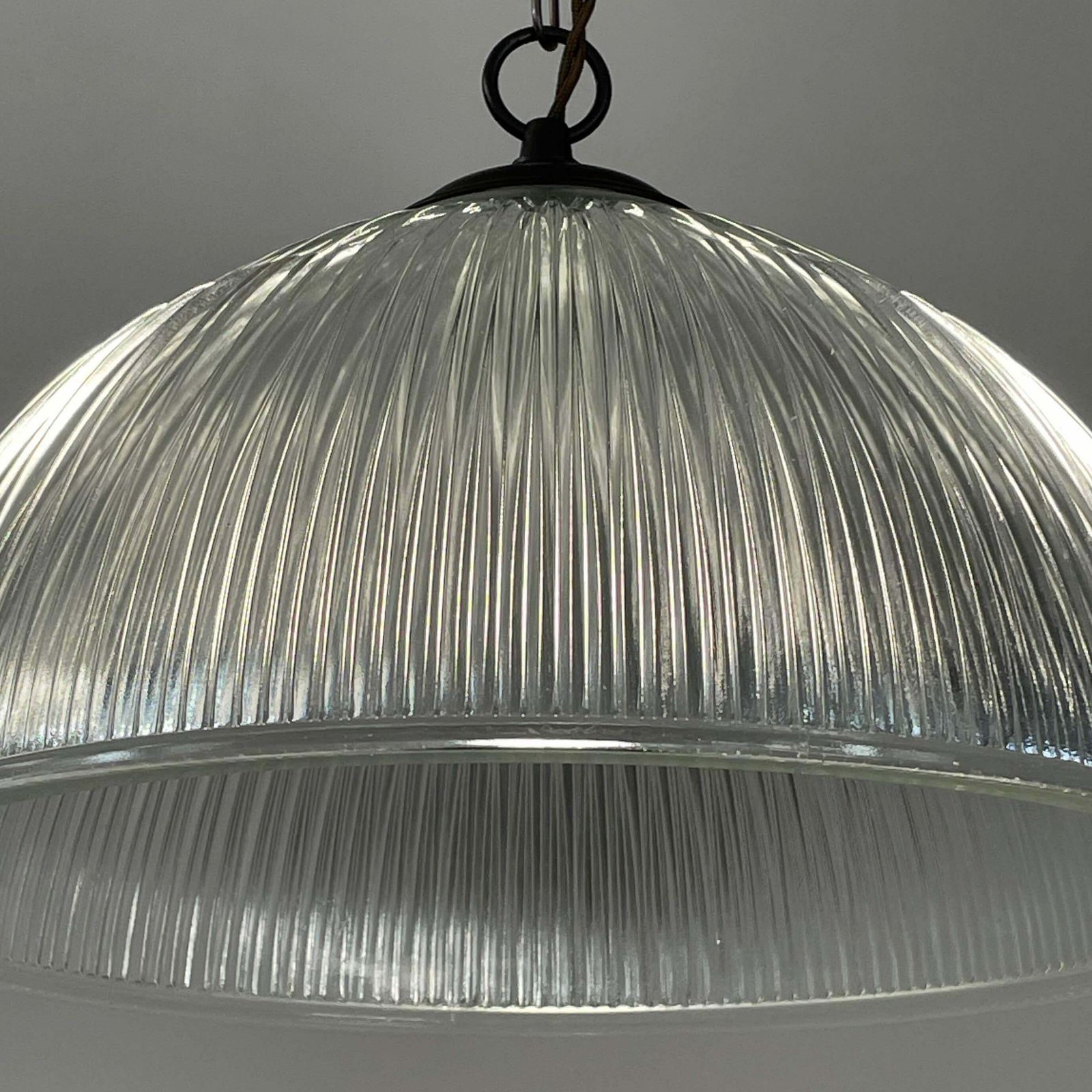 Art Deco Holophane Industrial Glass Pendant Lamp, France, 1930s photo vintage