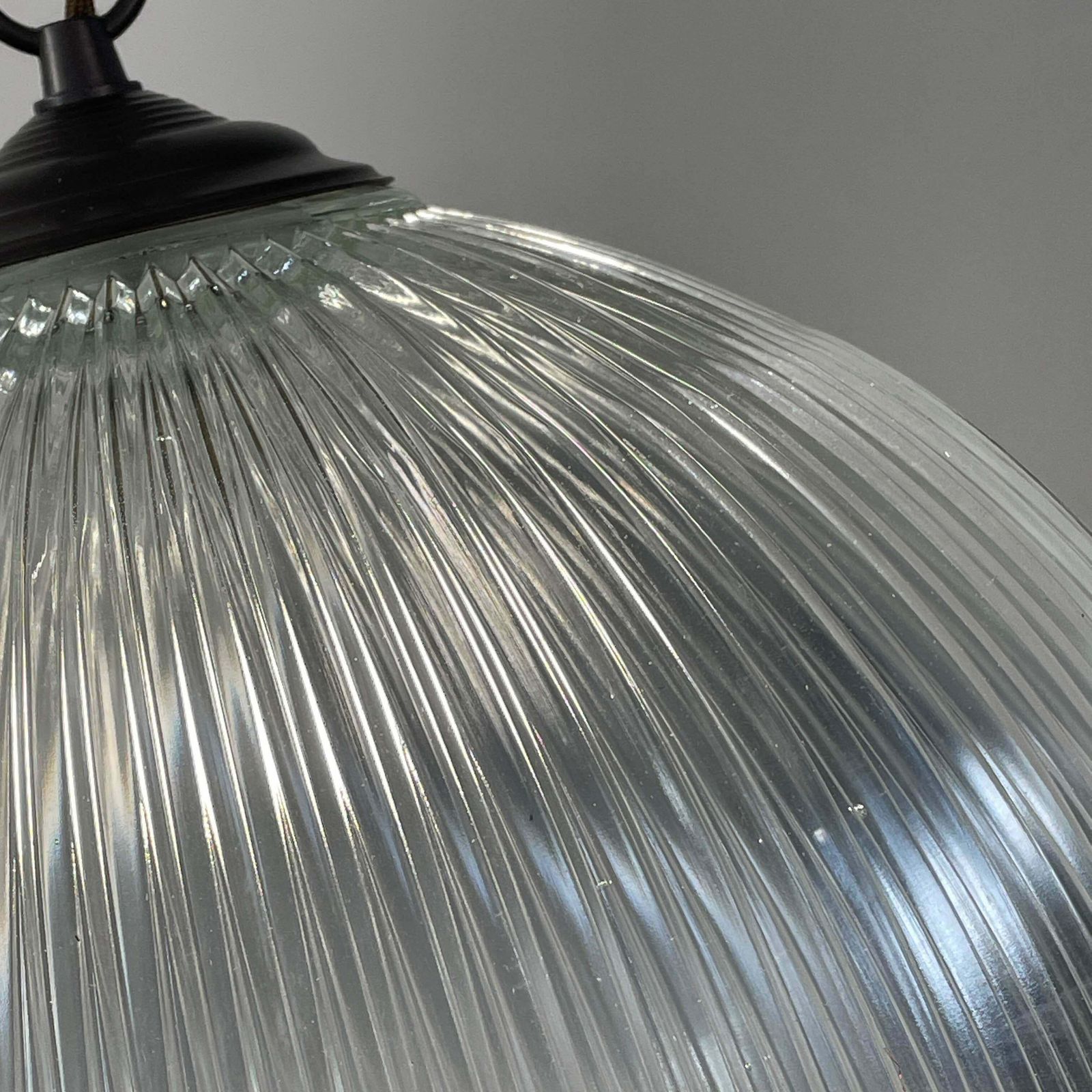 Lighting Art Deco Holophane Industrial Glass Pendant Lamp, France, 1930s photo