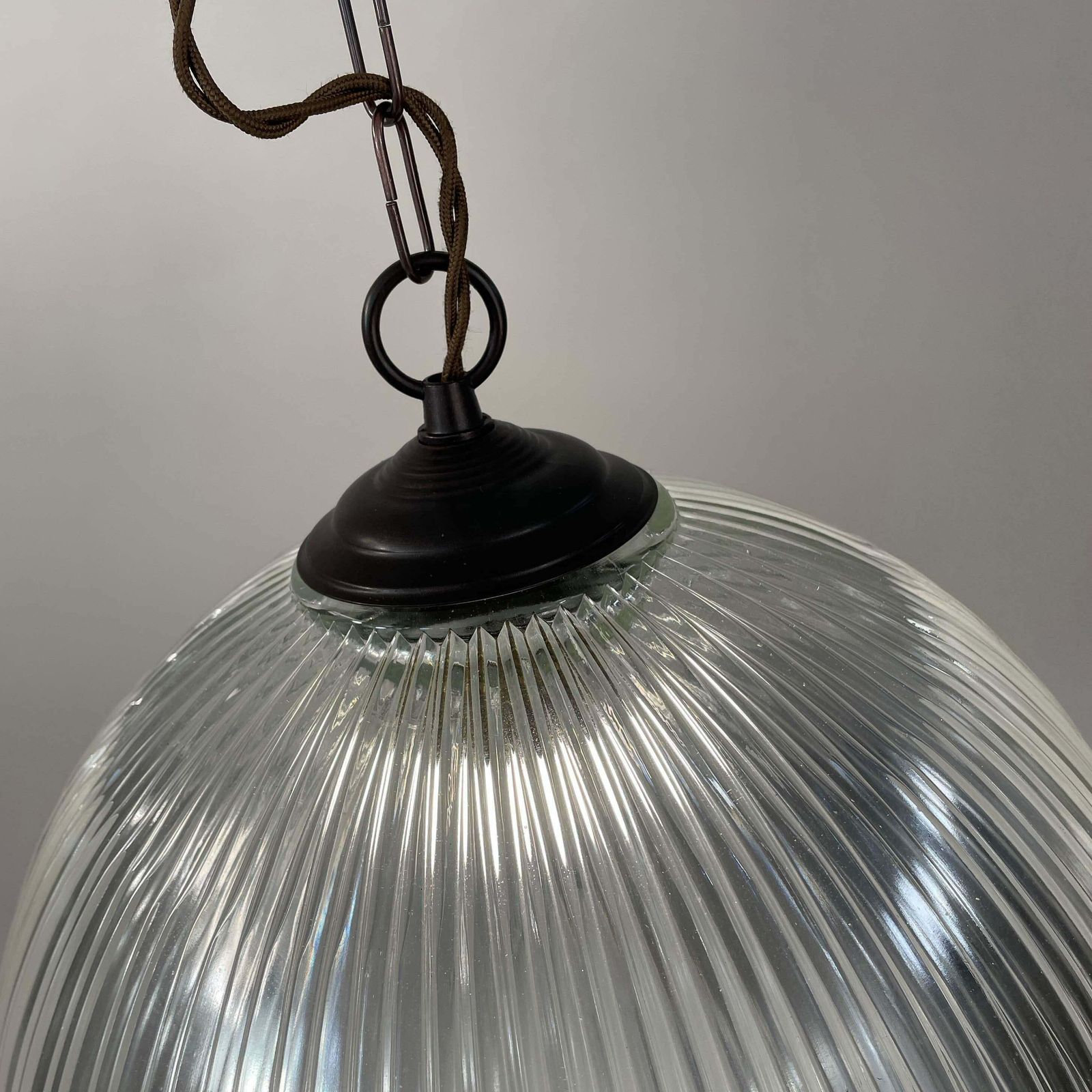 photo vinterior Art Deco Holophane Industrial Glass Pendant Lamp, France, 1930s