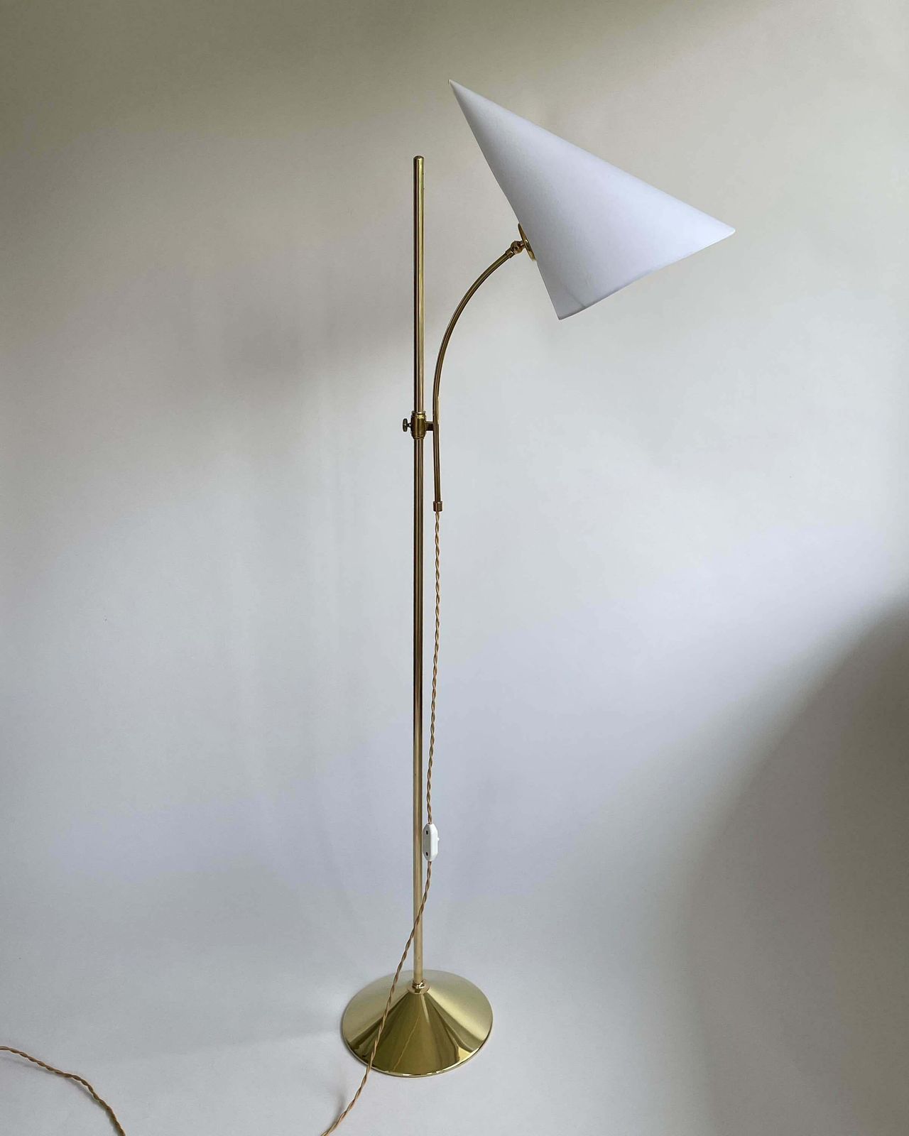 Swedish Designer Adjustable Witches Hat Brass Floor Lamp, 1950s photo 1916.0