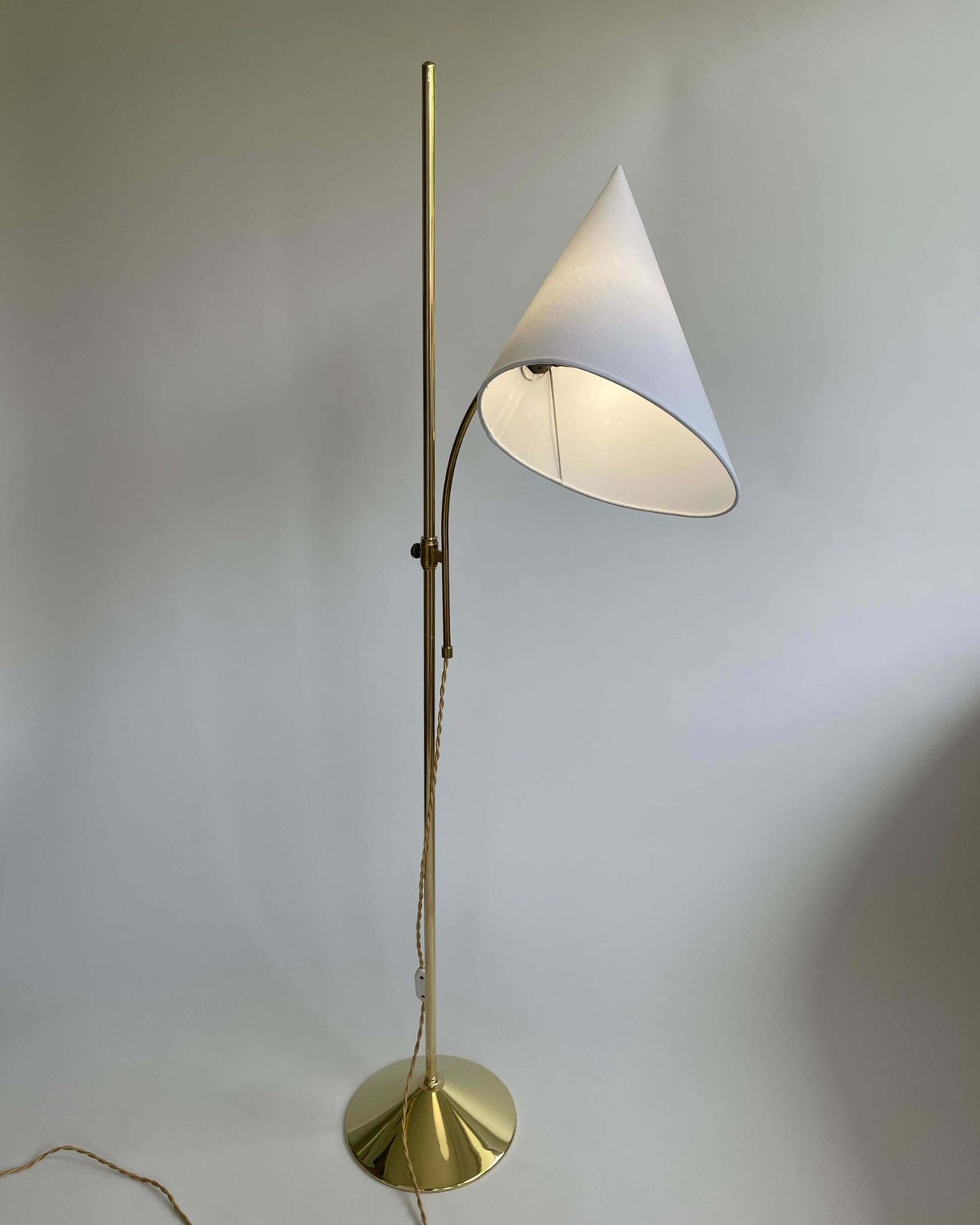 Swedish Designer Adjustable Witches Hat Brass Floor Lamp, 1950s photo vintage