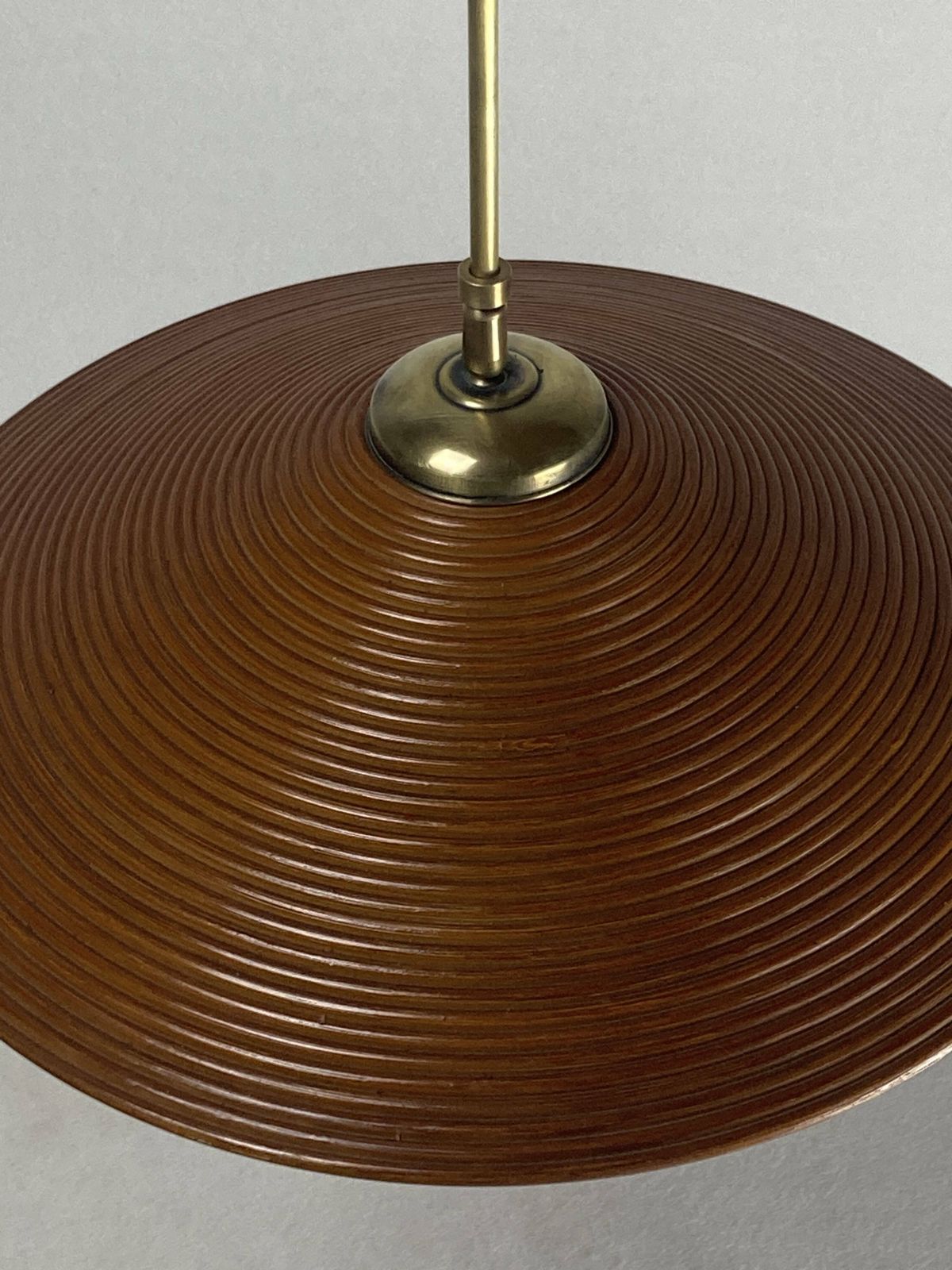 Pencil Split Reed, Rattan, Bamboo & Brass Hanging Pendant Lamp, 1970s photo vinterior