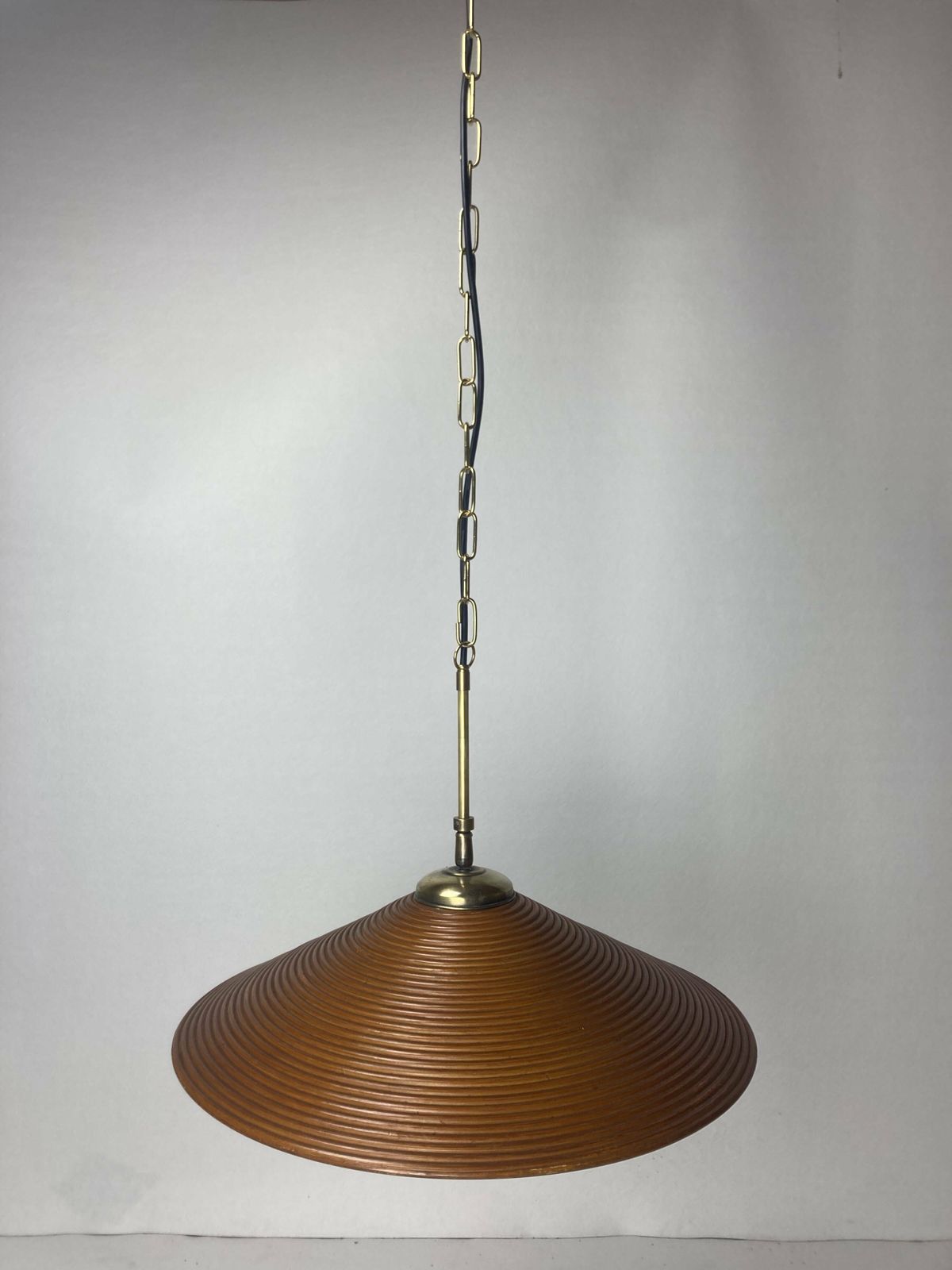 Pencil Split Reed, Rattan, Bamboo & Brass Hanging Pendant Lamp, 1970s photo buy