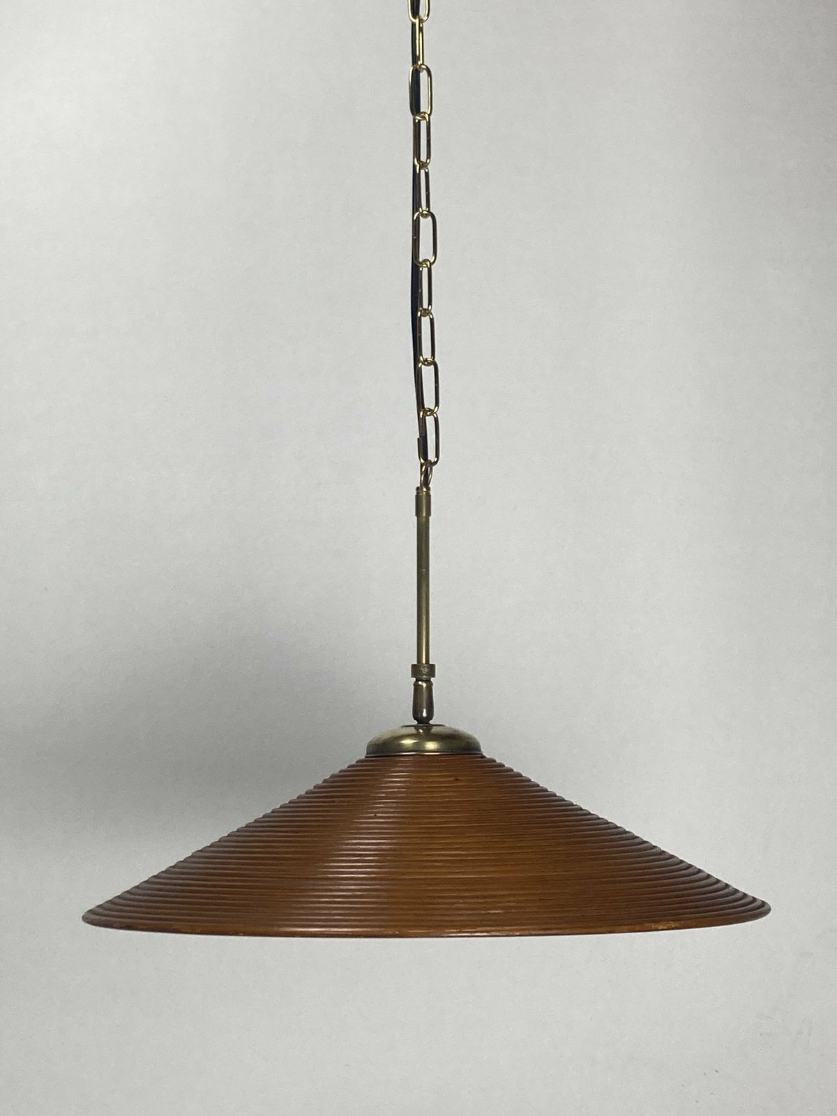 photo for sale Pencil Split Reed, Rattan, Bamboo & Brass Hanging Pendant Lamp, 1970s